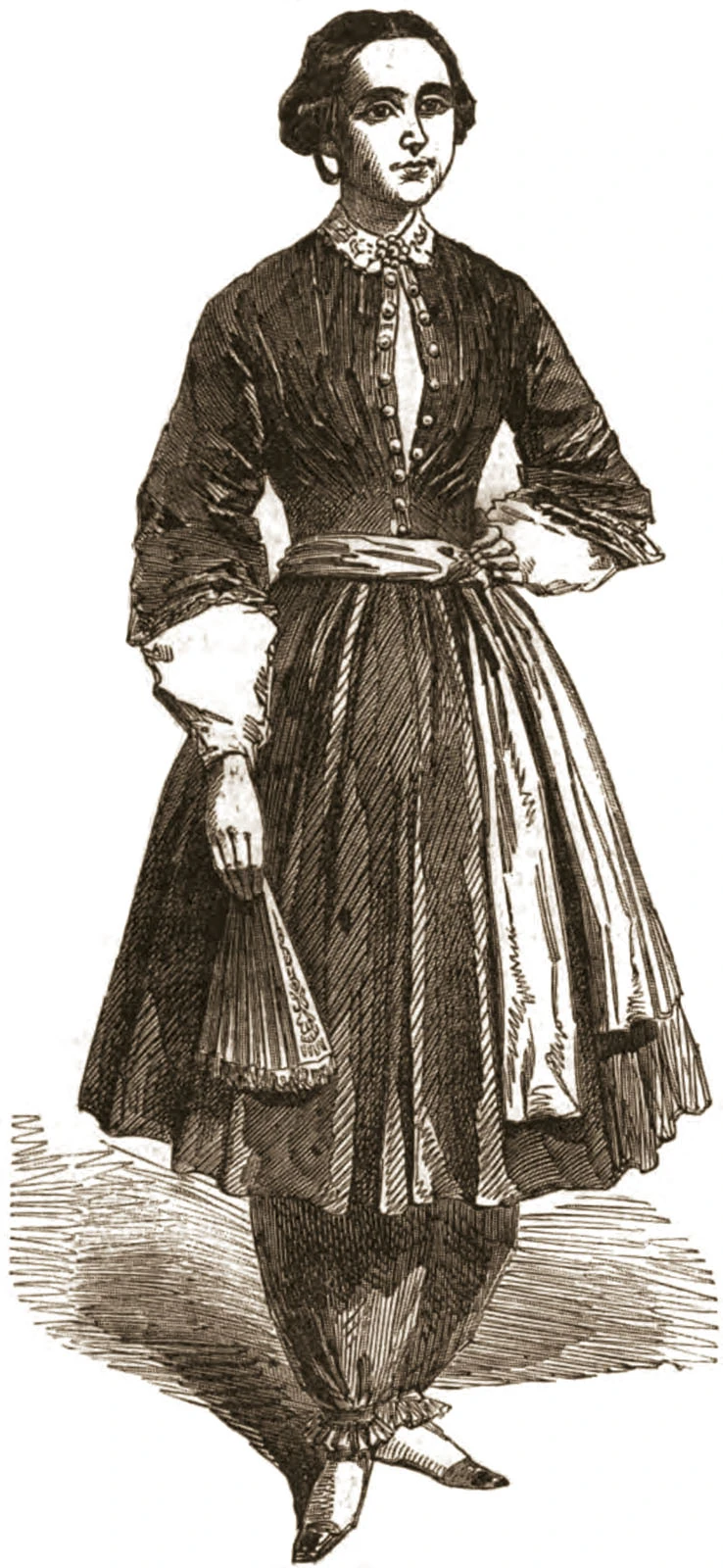 Amelia Bloomer in der nach ihr benannten ­Bekleidung